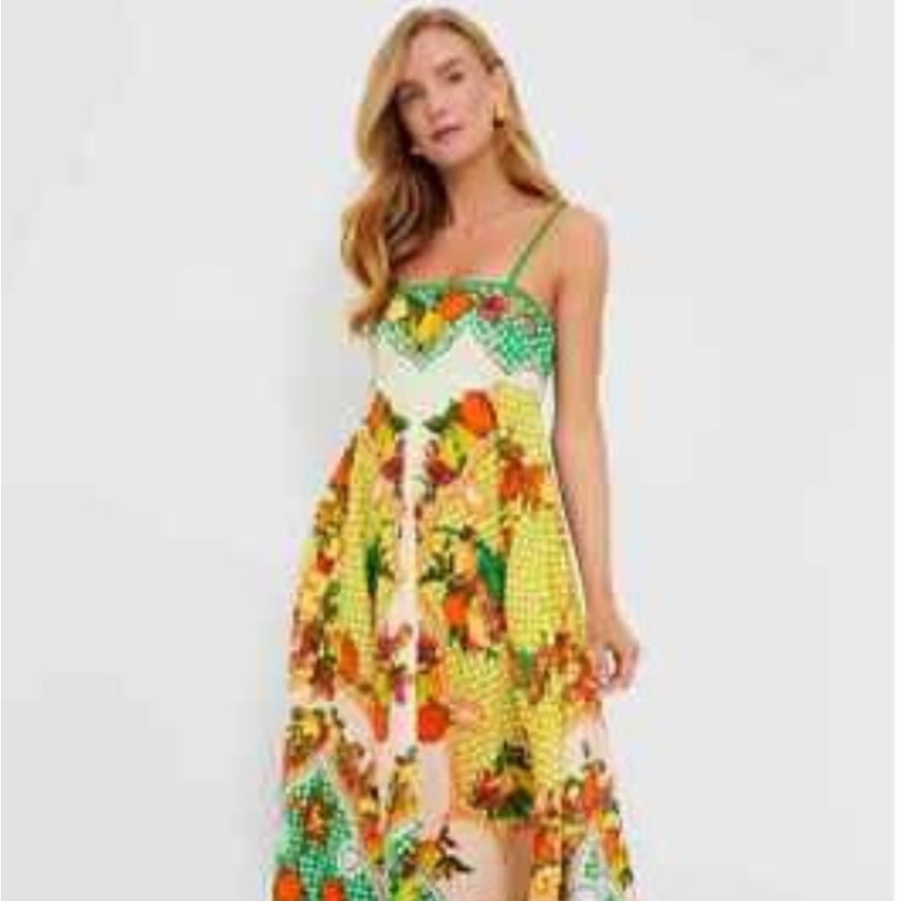 Caroline Constas Anthropologie Lemonis summer linen cotton  Alemais midi dress L